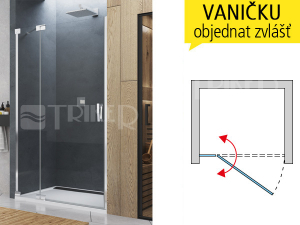 CA13 Sprchové dveře s pevnou stěnou pravé 1000/2000, profil:aluchrom, výplň:čiré sklo