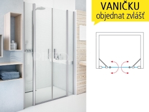 TDN2 sprchové dveře dvoukřídlé TDN2/1300 (1260-1310mm) profil:brillant, výplň:transparent