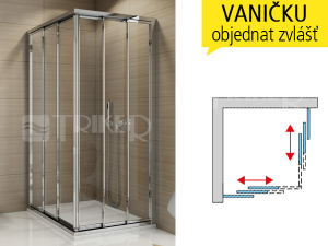 TOE3 sprchový kout s posuvnými dveřmi 750 (735-760 mm) profil:aluchrom, výplň:čiré sklo (pravý díl)